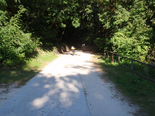 We're moving downhill, the tandem riders have to watch their speed.